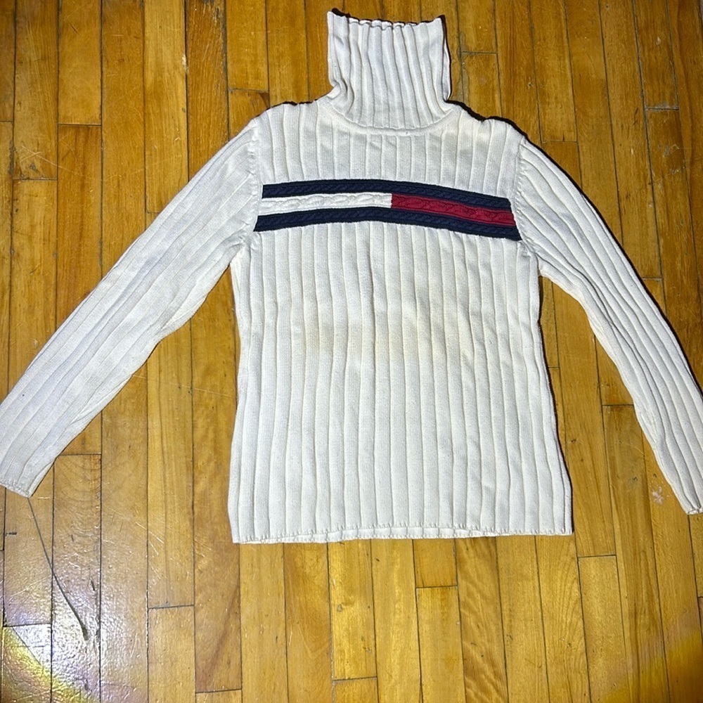 Vintage tommy hilfiger big logo with cableknit‎ detail sweater